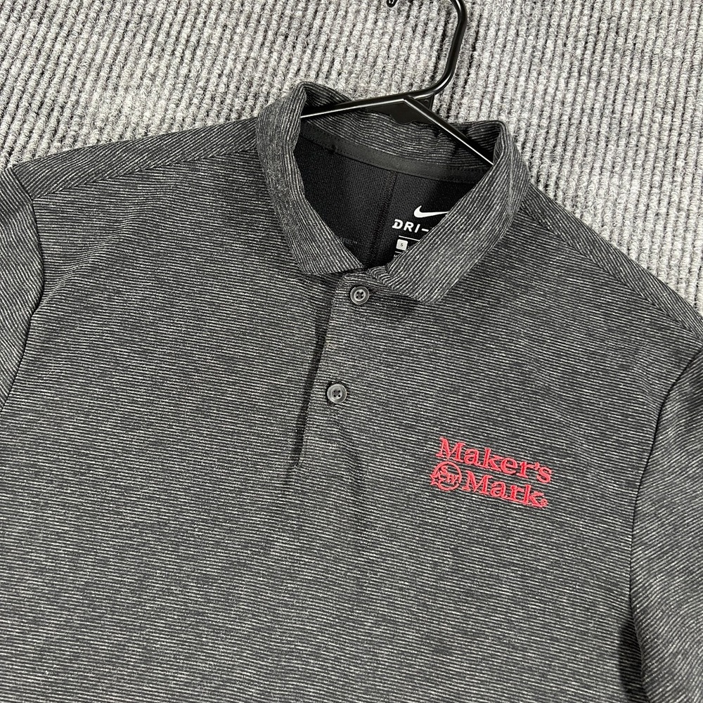 Nike Makers Mark Whiskey Polo Shirt Mens Black Short Sleeve Dri Fit Golf Casual